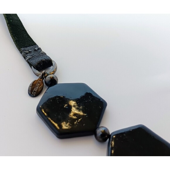 Express Signed Black Geometric Hexagon Statement Necklace 28-30 in - Picture 10 of 10